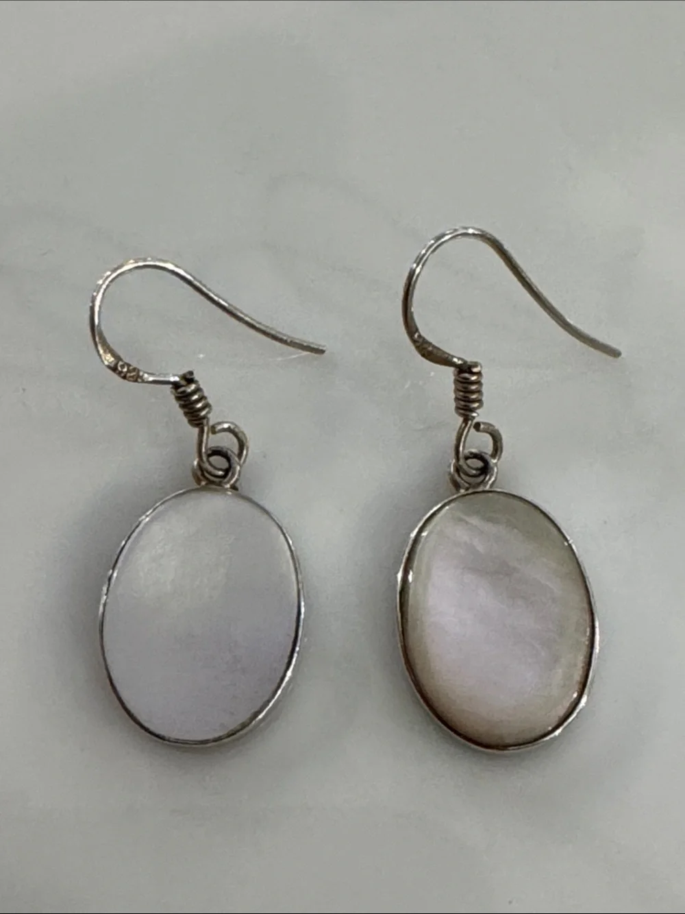 Silver Drop Earrings with White Mother-of-Pearl Ovals